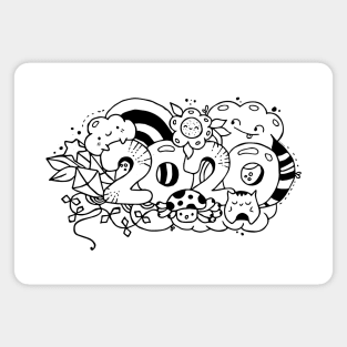 Cute Kawaii original illustration for new year 2020. Magnet